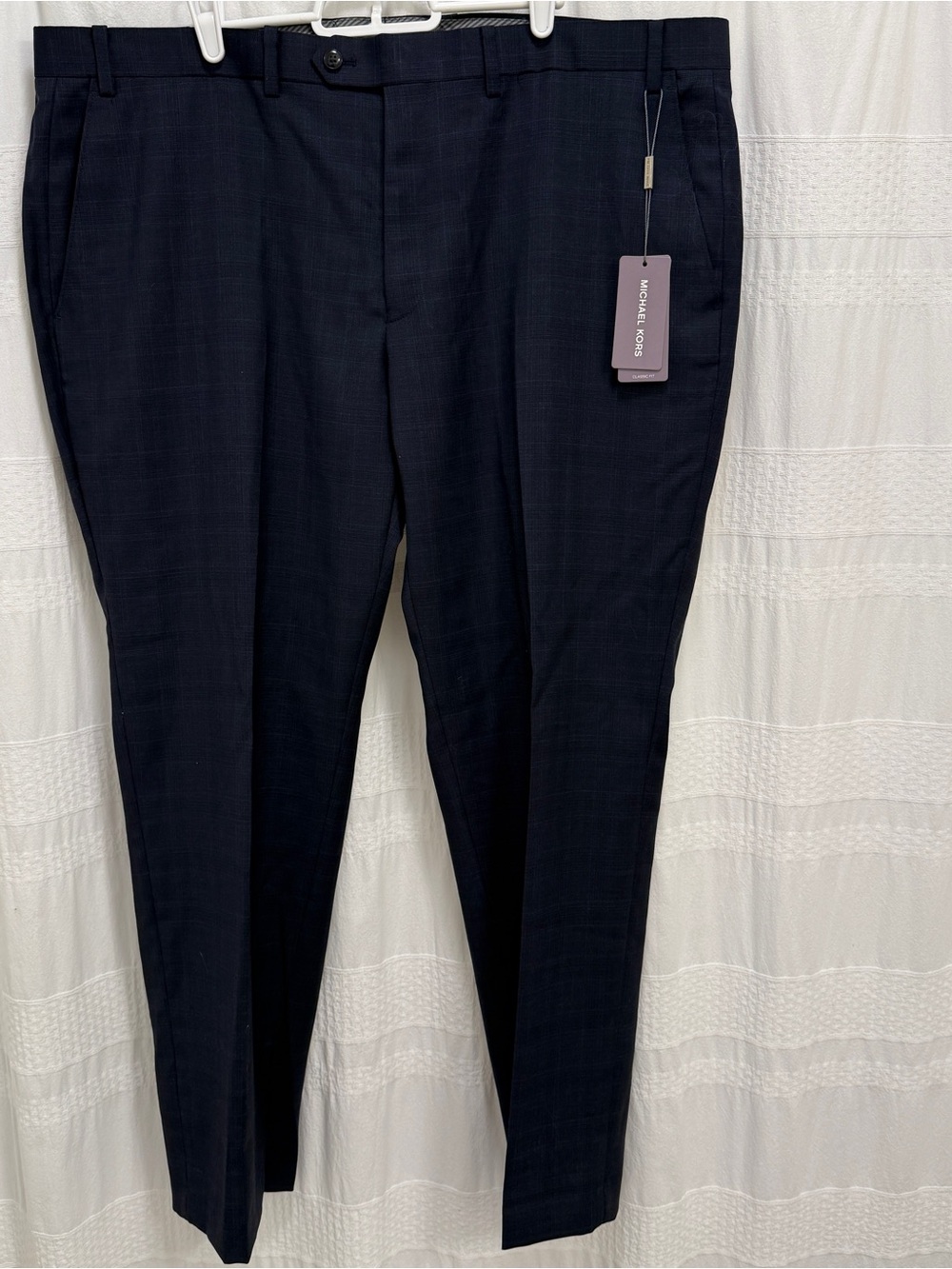 NWT Michael Kors Dress Pants Navy Blue Glen Plaid Men 42 x 30 Malone Classic Fit